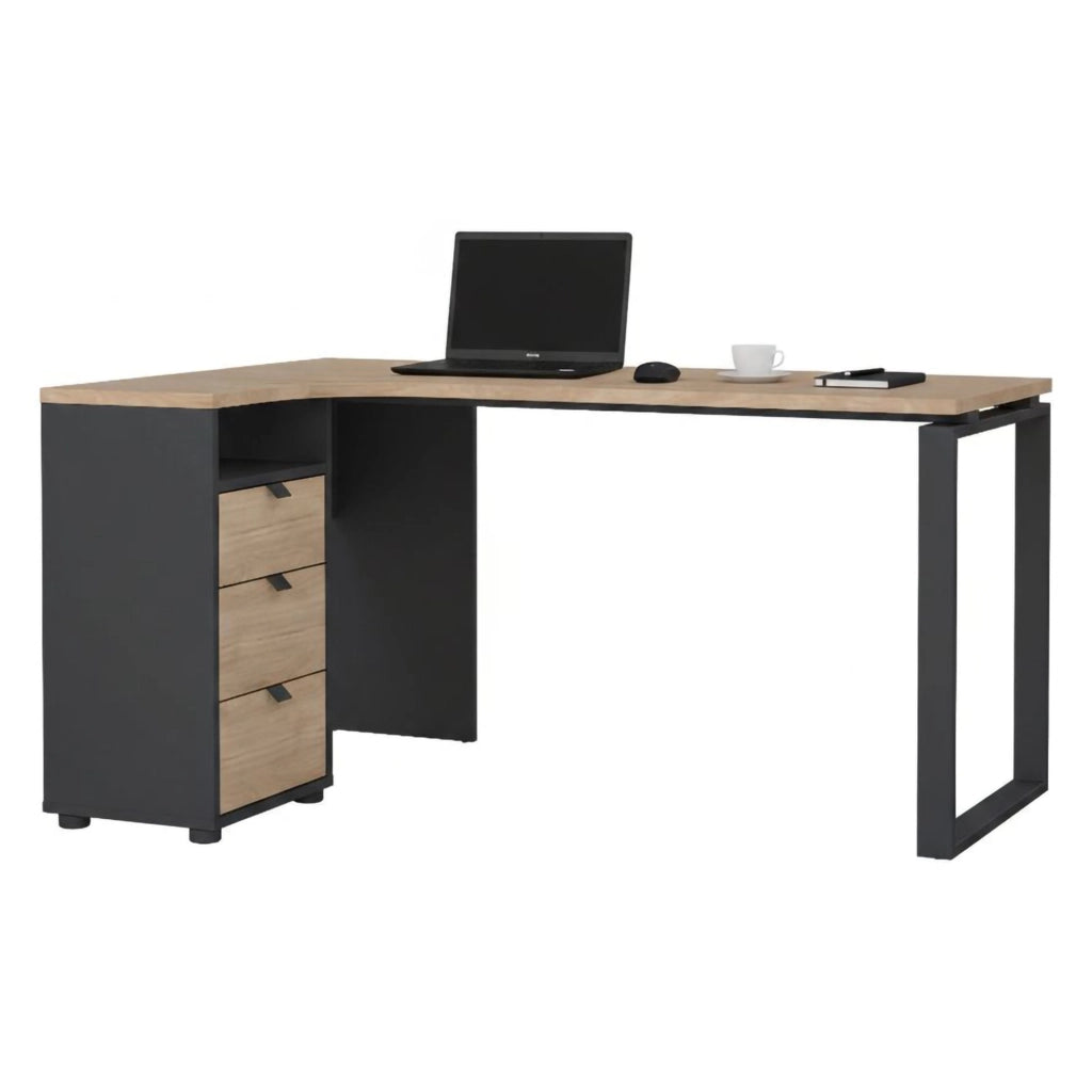Scrivania Medard, Scrittoio multiuso, Tavolo per ufficio porta PC, Piano di lavoro, 150x100 h76 cm, Rovere e Grigio