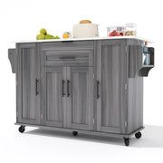 Isola da Cucina Mobile 136x45/70x92 cm Grigia e Legno con Piano Ribaltabile, Cassetti e 5 Ruote