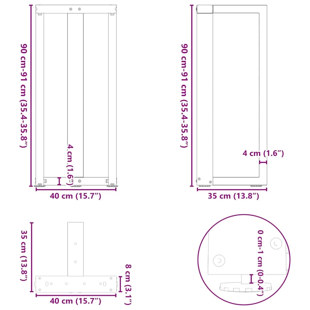 Set di 2 gambe regolabili per tavolo da bar a forma di T 40 x 35 x 90 cm stile moderno acciaio antracite 02_0057340