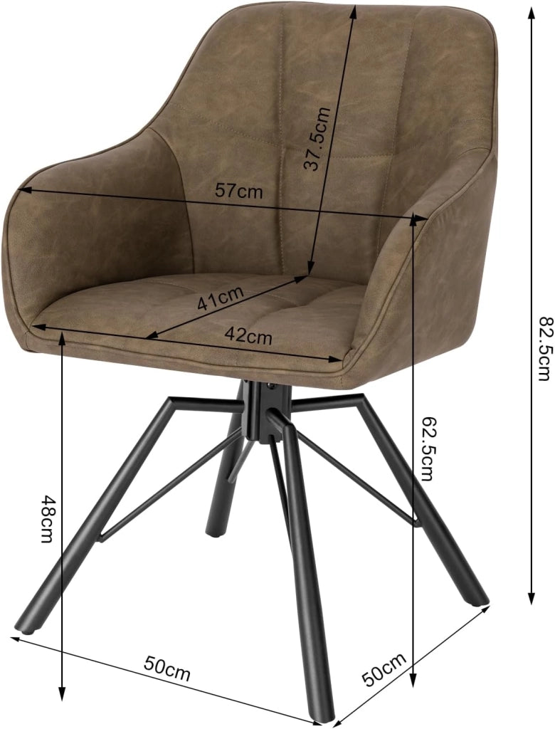 Set di 2 Sedie per Sala da Pranzo Girevoli a 360°, Sedie da Cucina Imbottite con Gambe in Metallo, Poltroncine in Similpelle per Camera da Letto, Soggiorno, Marrone, BH366br-2