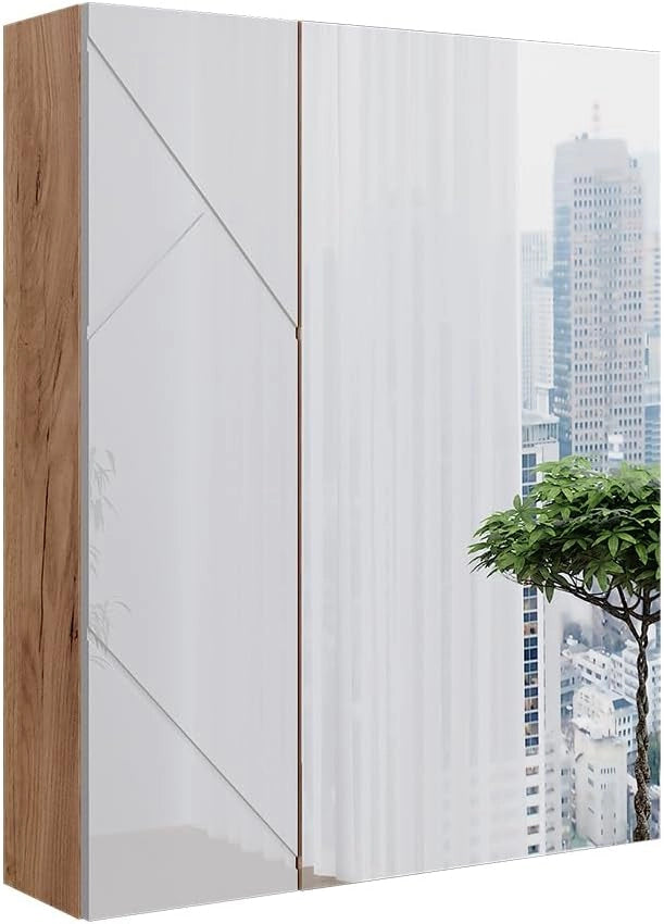 Mobile a specchio per il bagno Irma, Rovere Goldkraft/bianco lucido, 60 x 75 cm