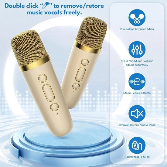 Kit di karaoke Mini sistema di karaoke con 2 microfoni diffusore Bluetooth per feste in casa - regalo per compleanni Natale - giocattolo per ragazze e adulti