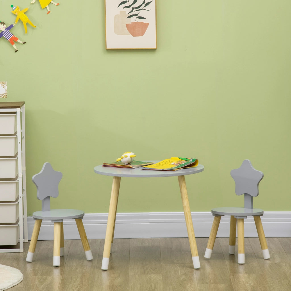 Tavolo da pranzo rotondo per bambini con 2 sedie ¨C zephmum ¨C grigio ?59x50 cm