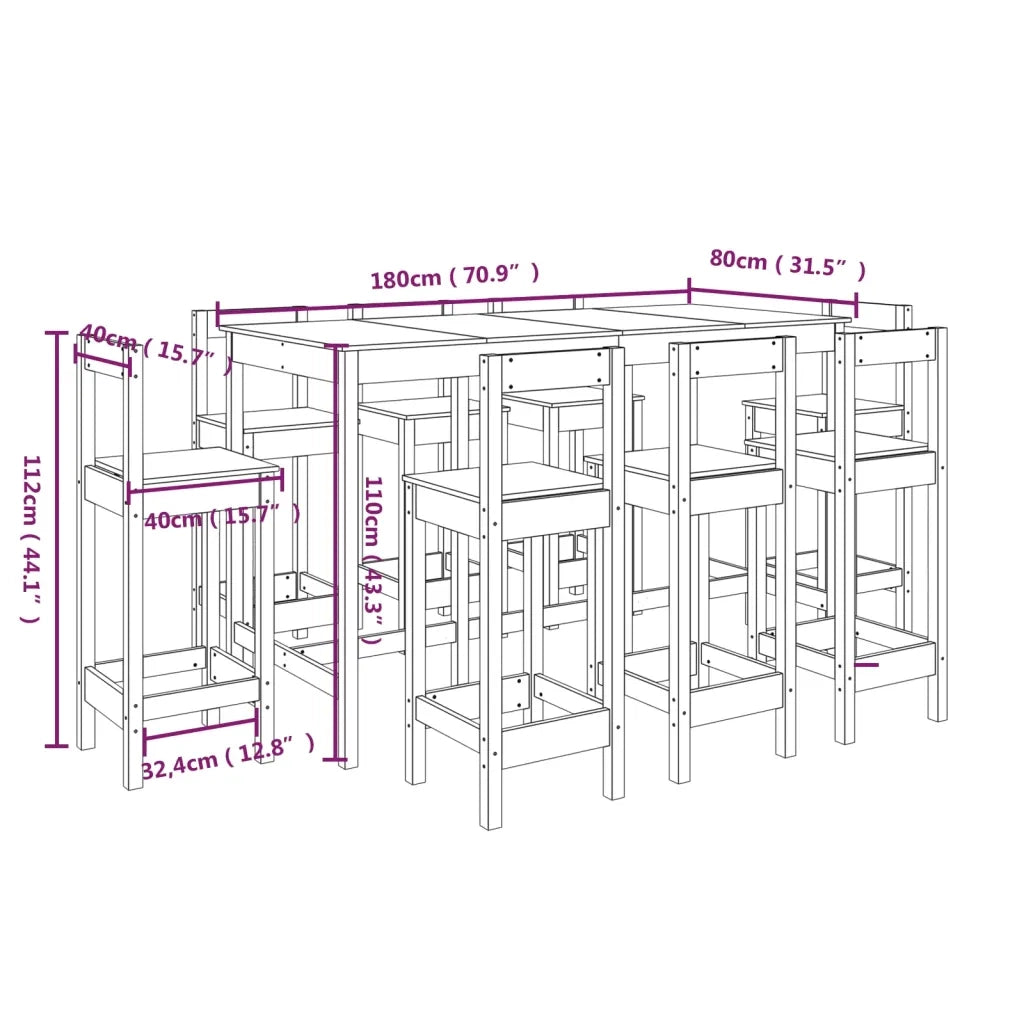Set da Bar 9 pz in Legno Massello di Pino 3124722