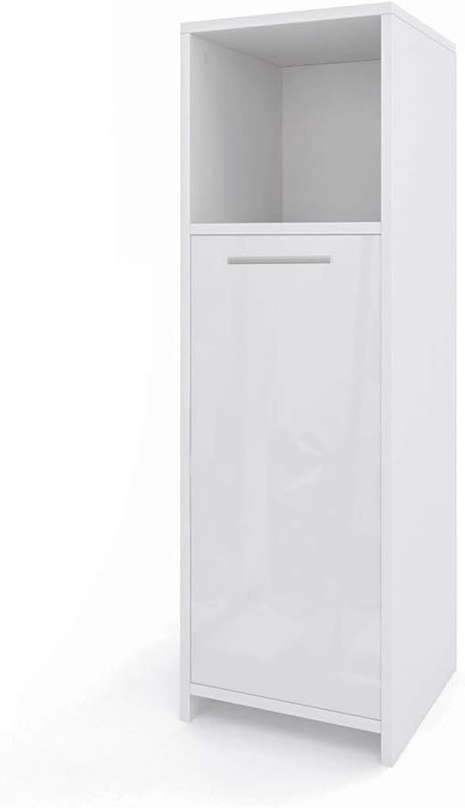 Mobile bagno alto Kiko, Bianco, 30 x 190 cm, per la conservazione di accessori da bagno e compatibile con Kiko