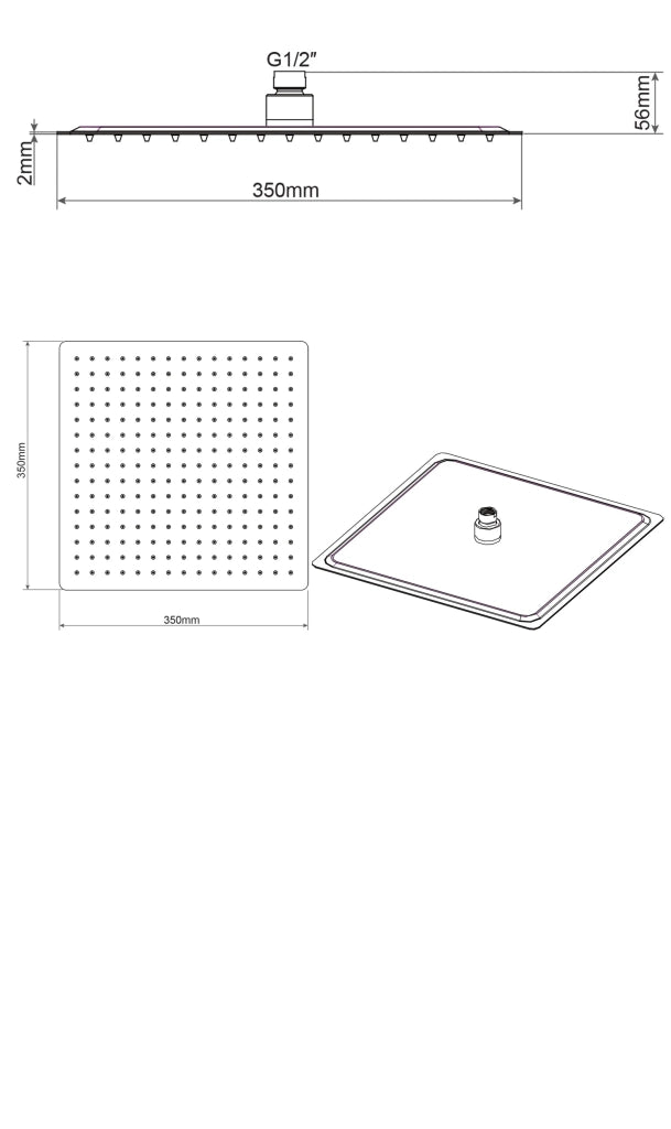 Soffione Doccia Quadrato in acciaio inox 35X35 Cm effetto pioggia con ugelli anticalcare ultrasottile