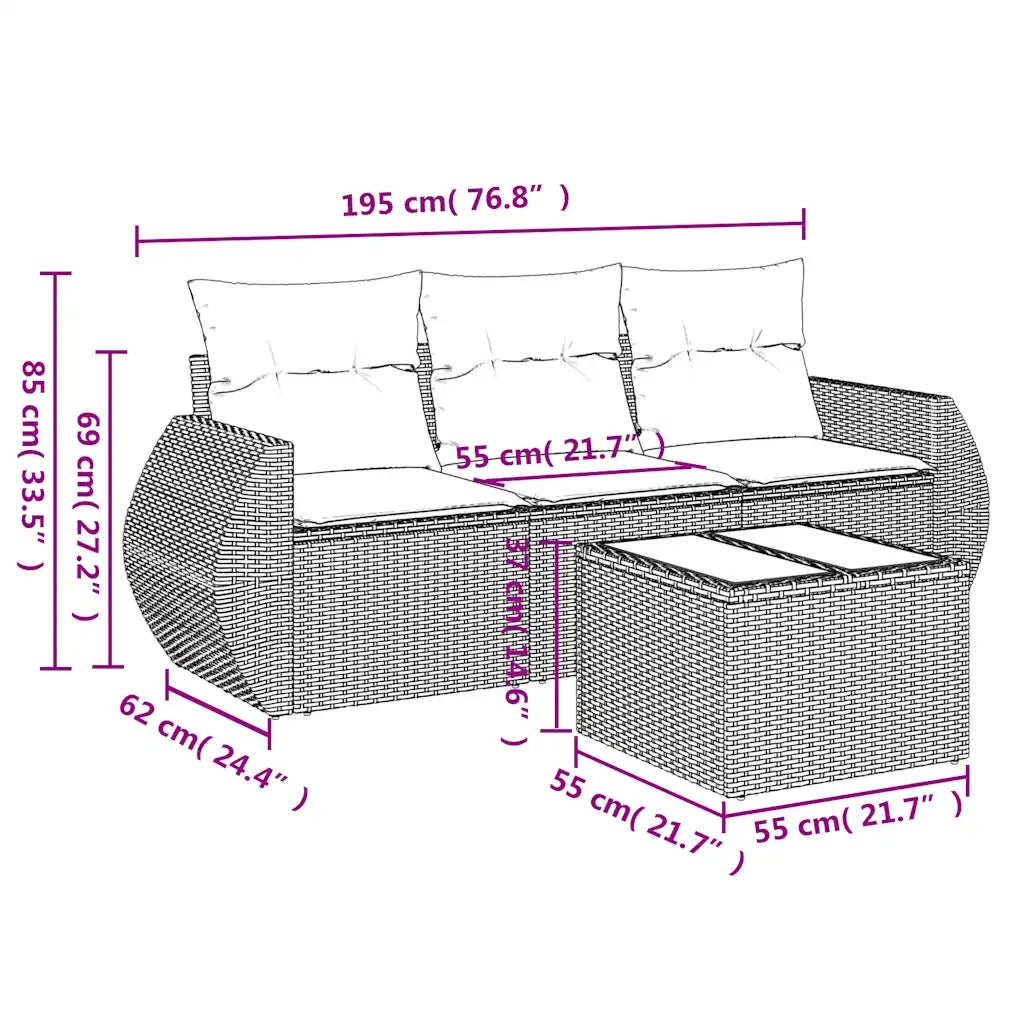 Set Divano da Giardino 4 pz con Cuscini Marrone in Polyrattan 3253410