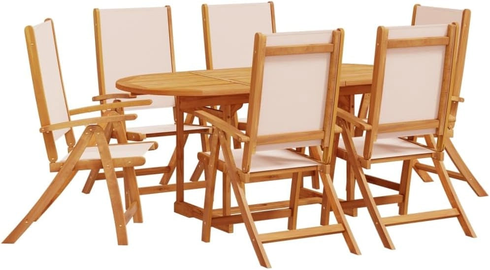 Set da pranzo da giardino 7 pezzi in legno massello di acacia e textilene, set tavolo e sedie da giardino, tavolo terrazza esterna e sedie, set terrazza, mobili da giardino esterno - 3279281