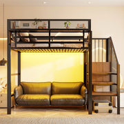 DESMIU Letto a soppalco 90 × 200 cm 1 posto con LED, scala di sicurezza e ripiano, senza materasso, nero