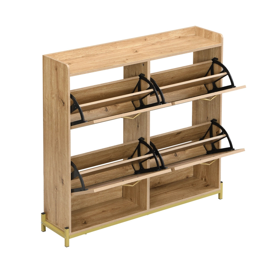 Scarpiera salvaspazio con 4 ante; 108;5 x 24 x 100 cm; in MDF effetto legno con base in metallo