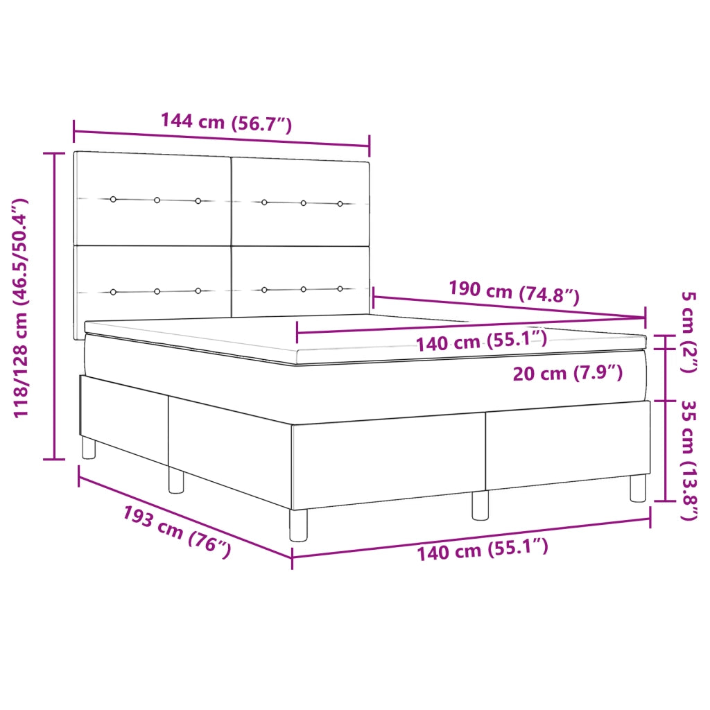 Letto Box Spring con Materasso Grigio Chiaro 140x190 cm Velluto
