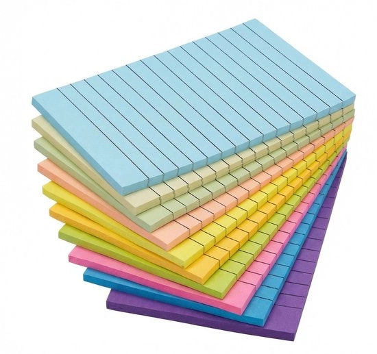 Blocchi Notizie Self Adesivi 10 Colori, 100 x 150 mm, 10 Blocchi, 50 Fogli Notizie Blocchi Self Adesivi con Linee