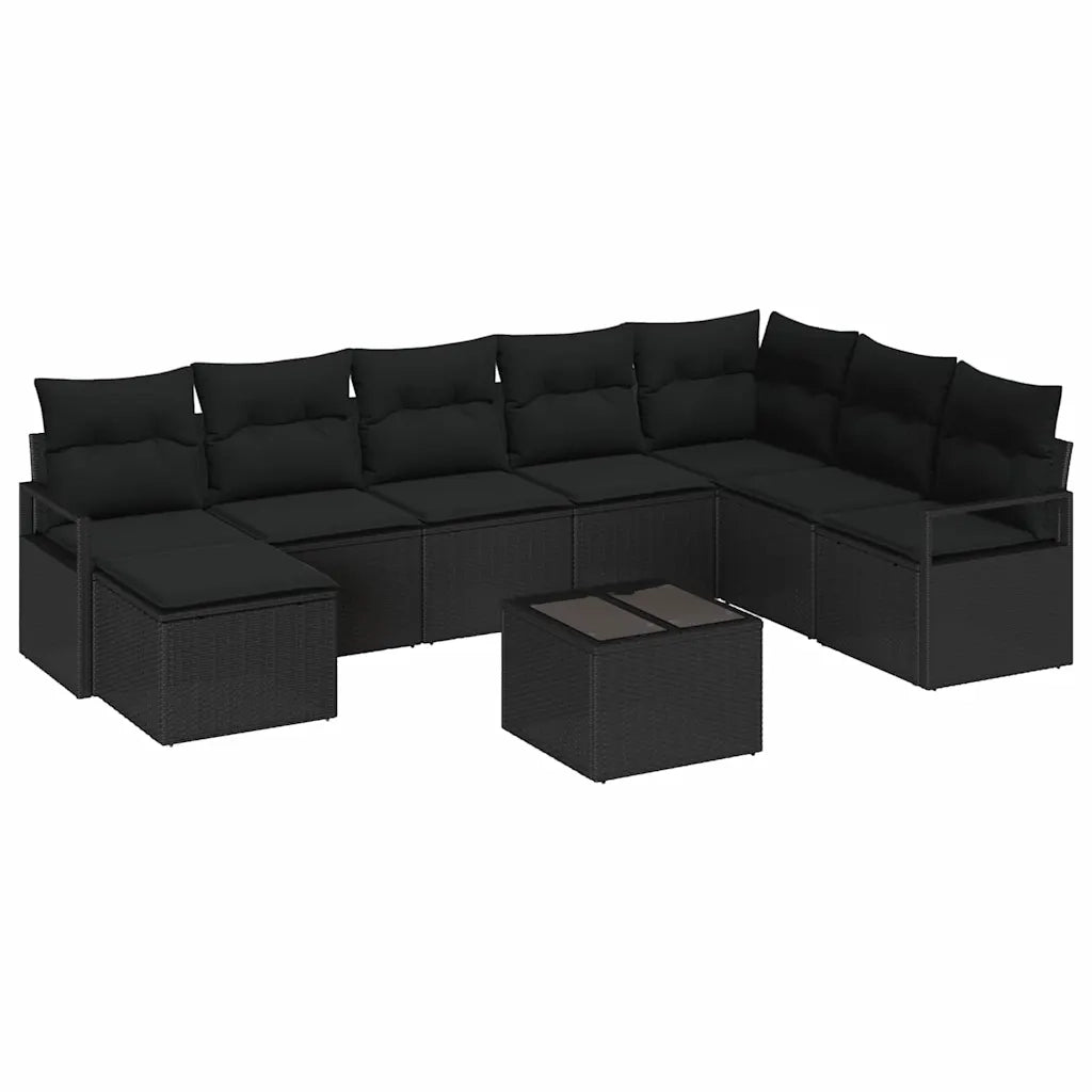 Set di divani con cuscino 9 pcs Nero polyrattan 3355182