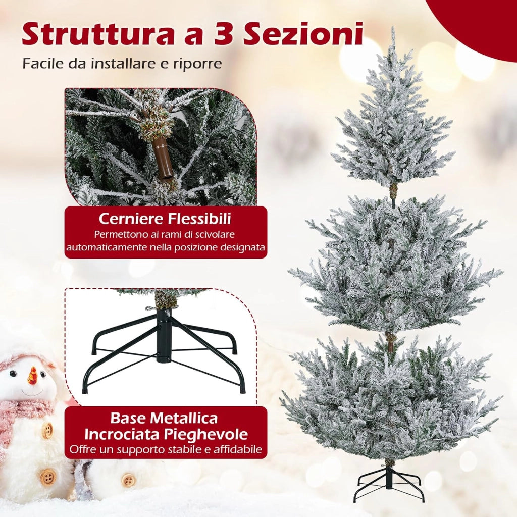 Albero Artificiale Preilluminato 210 cm, Albero di Natale Innevato con 450 Luci LED, 13 Modalità, Timer, Luminosità Regolabile e 1074 Rami, Decorazioni per Casa e Ufficio (210 cm)