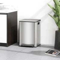 Bidone Immondizia a 2 Sezioni da 20L a Pedale con Coperchio Silenzioso, in Acciaio Inox e PP, 41.8x36.7x58 cm