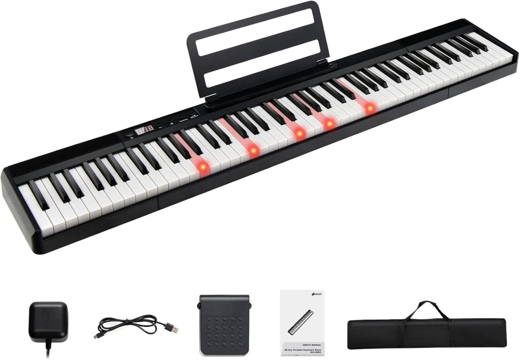 Tastiera Pianoforte Elettronica 88 Tasti, Pianoforte Digitale con Luci, Tastiera Elettronica con Borsa, 128 Ritmi e Toni, Sustain Pedale, Midi/USB/Bluetooth, per Principianti Bambini Adulti