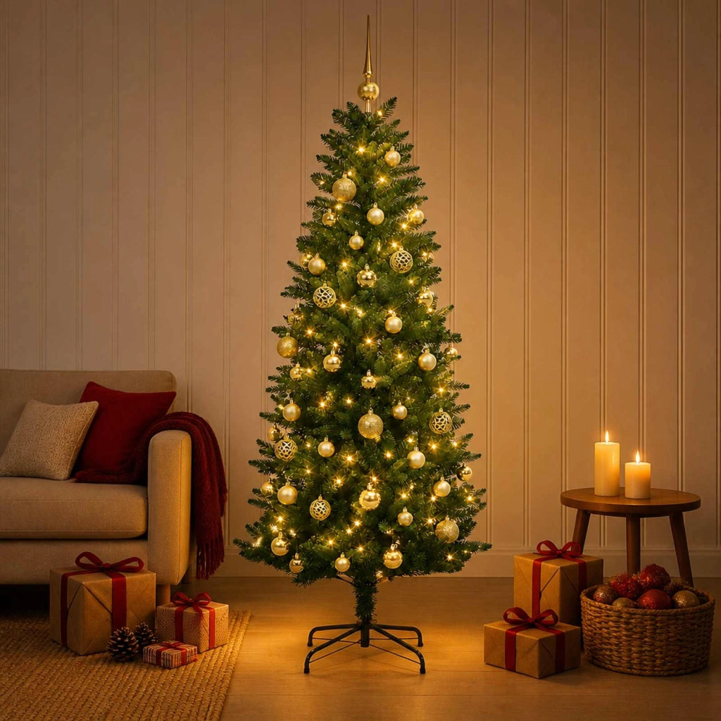 Albero di Natale Artificiale con Palline 150 cm 150 LED 3465732