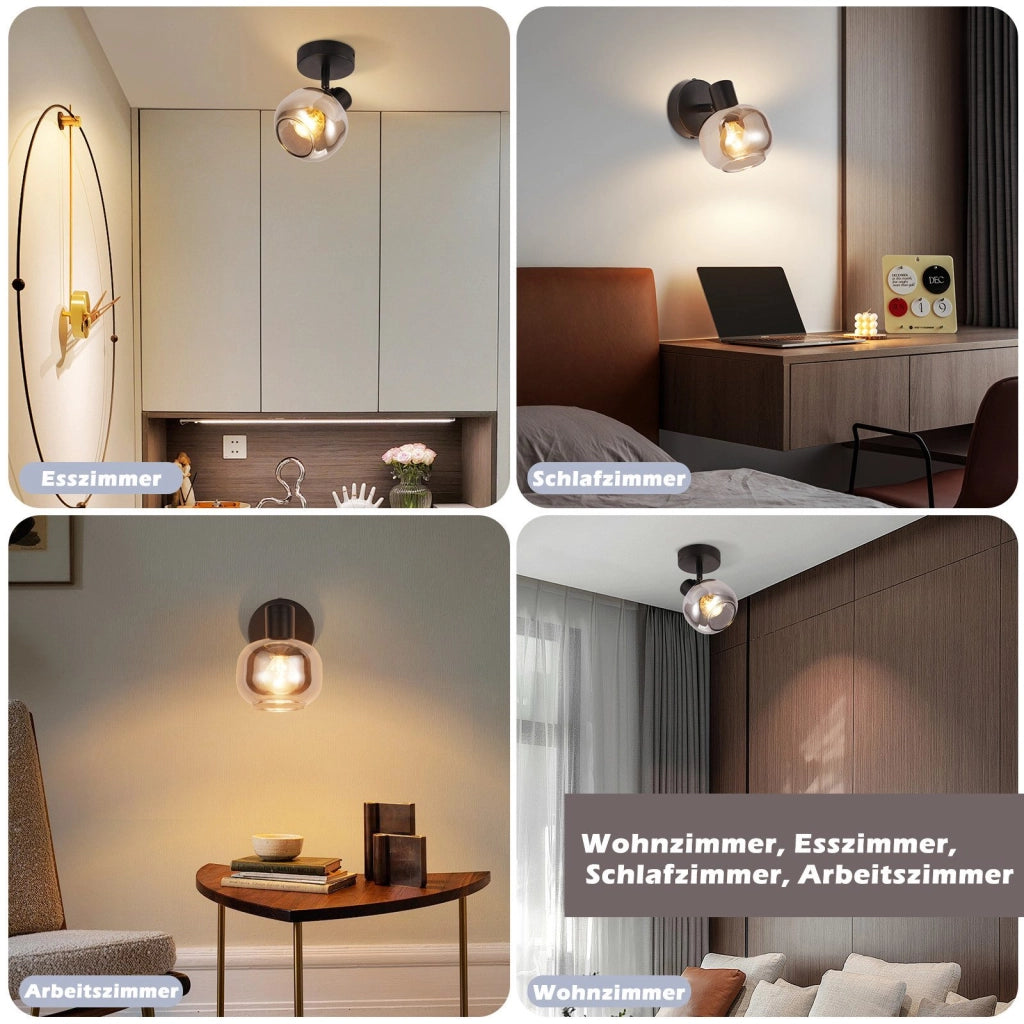 ZMH Faretto da soffitto vetro grigio fumé rotazione 350° vintage per soggiorno cucina