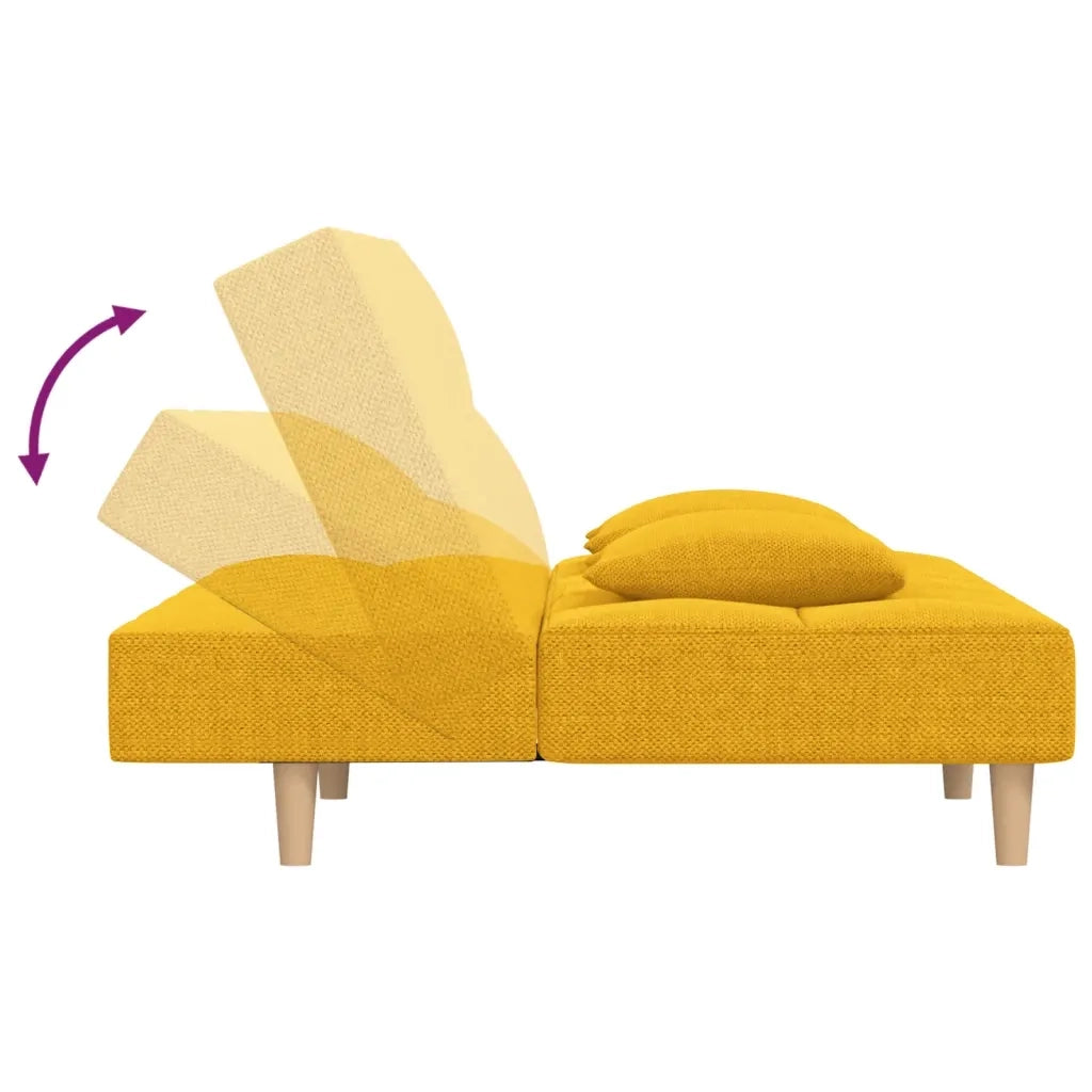 Divano Letto a 2 Posti con 2 Cuscini Giallo in Tessuto 375797
