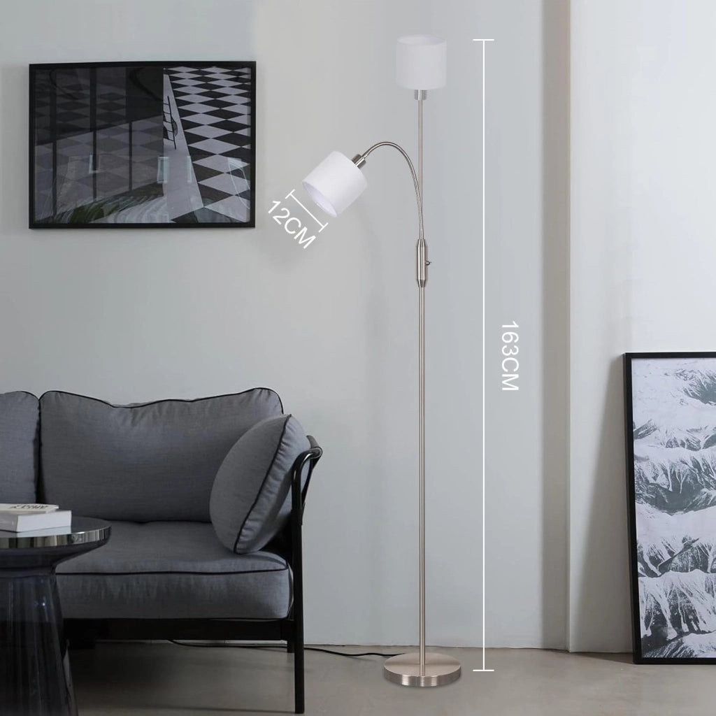 ZMH Lampada da terra vintage argento E14 paralume tessuto arco 360° per soggiorno studio