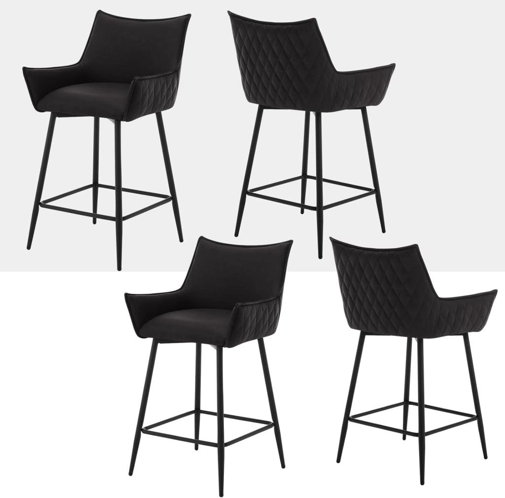 4 Sgabelli da Bar con Schienale, Sedie da Cucina con Braccioli, Poltrone con Poggiapiedi Quadrato, Sedile in PU Retrò e Gambe in Metallo, per Sala da Pranzo, Bistrot, Marrone, BH391br-4
