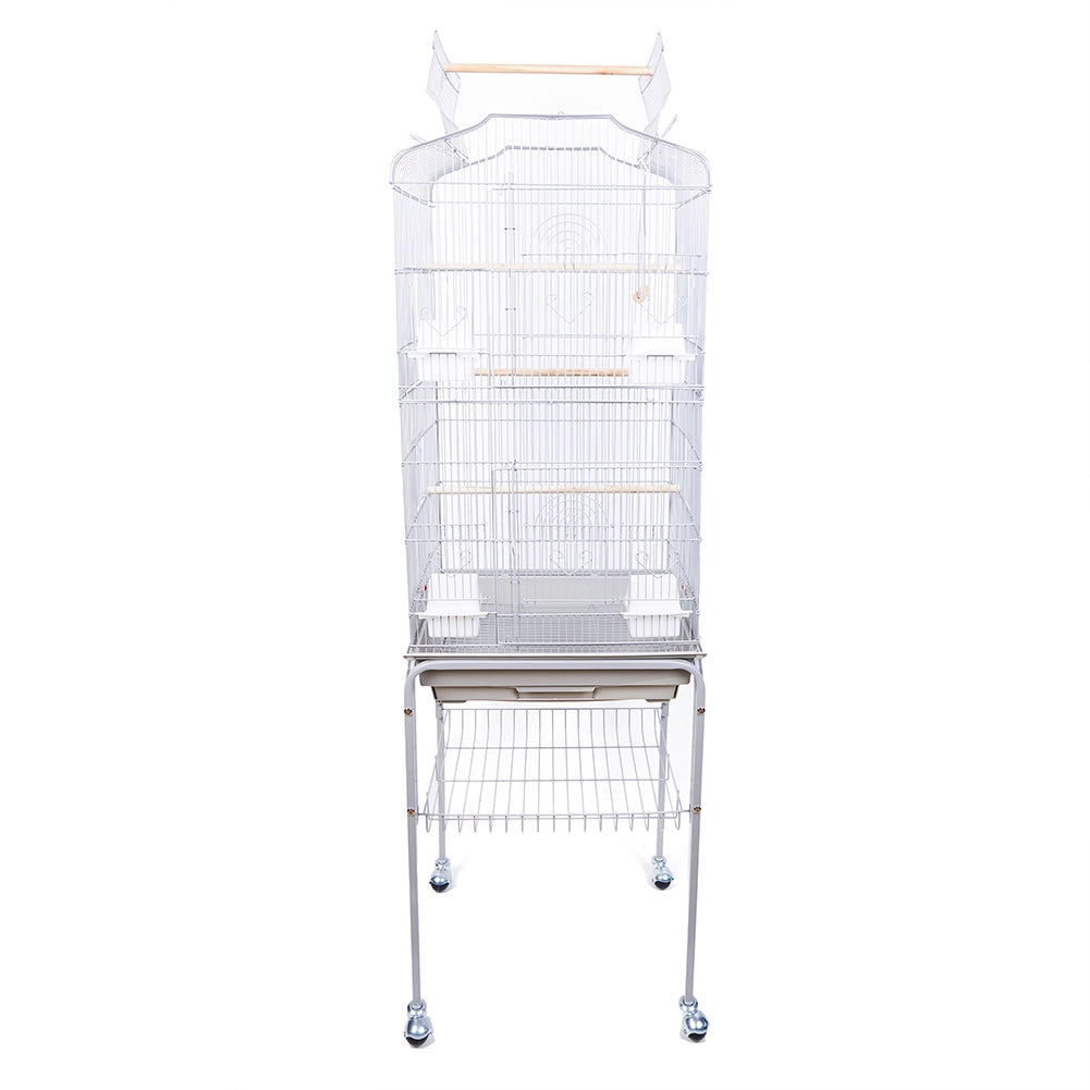 Gabbia Voliera per Uccelli Bianca per Pappagalli con Piedistallo 46 x 36 x 148cm