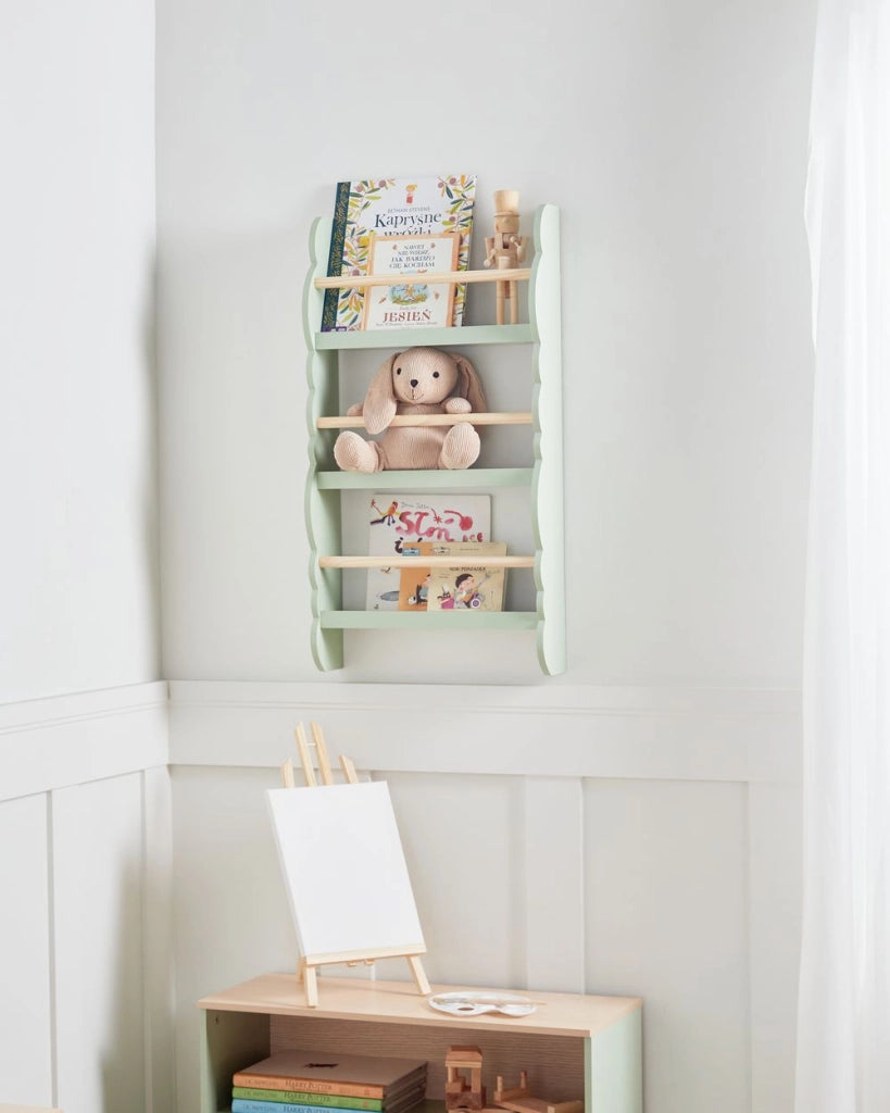 Libreria a muro verde chiaro a 3 piani in legno di pino MDF Camera dei bambini