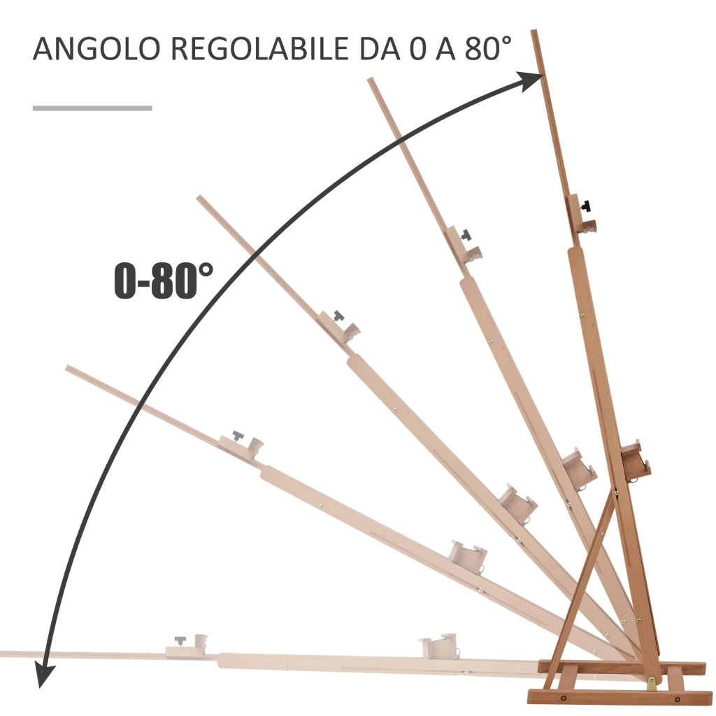 Cavalletto da Pittore Regolabile ¨C Xylo ¨C Legno di Faggio con Vano Contenitore, 53x50.5x171-230cm