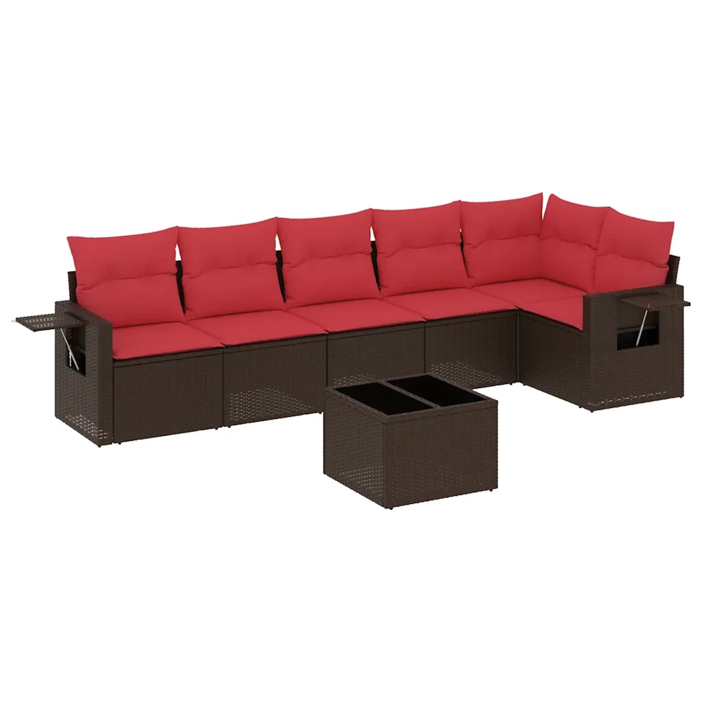 Set Divani da Giardino 7 pz con Cuscini Marrone in Polyrattan 3220203
