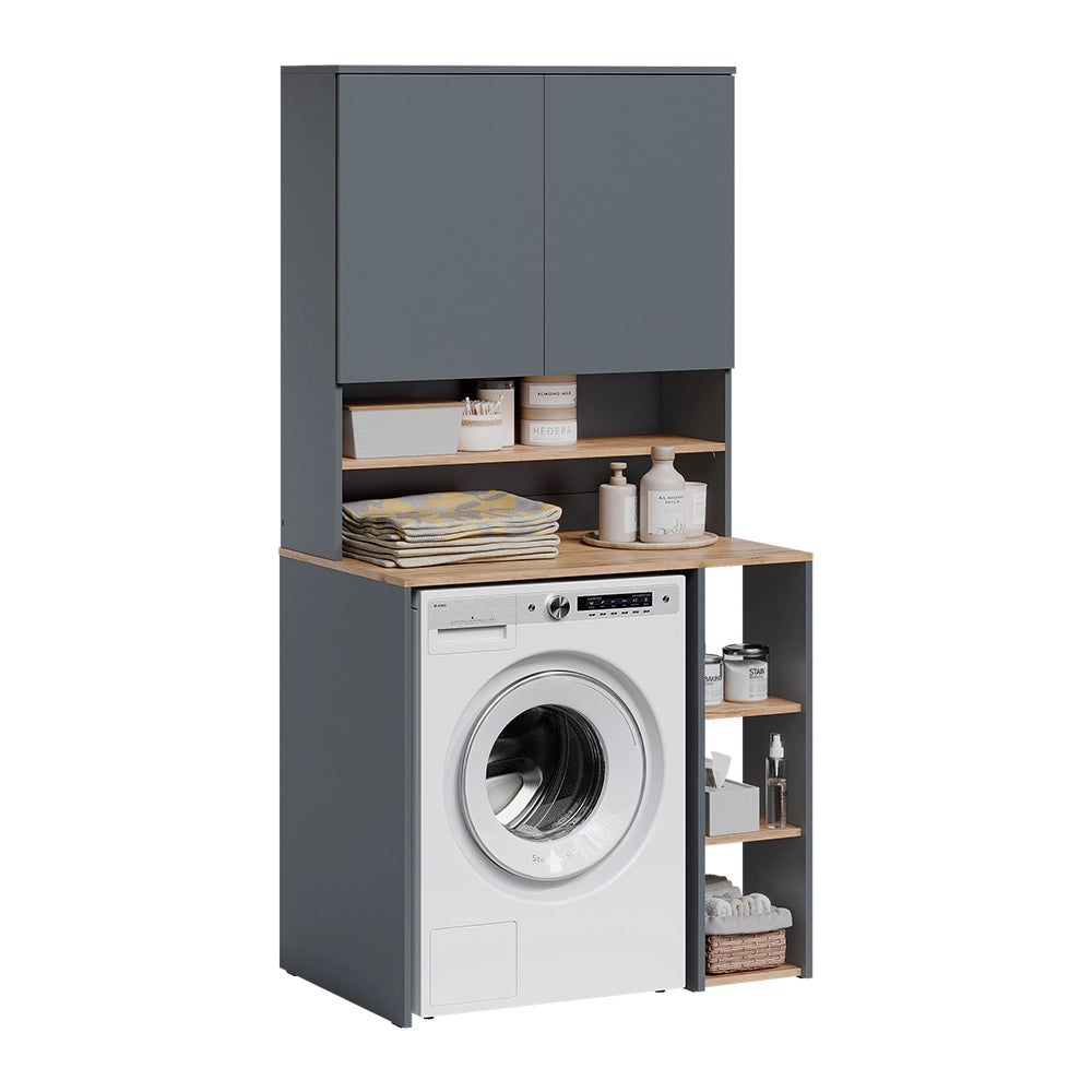Mobile per lavatrice Viktor Antracite/Rovere dorato 93.6 x 88.2 cm 2 parti con ripiano Vicco