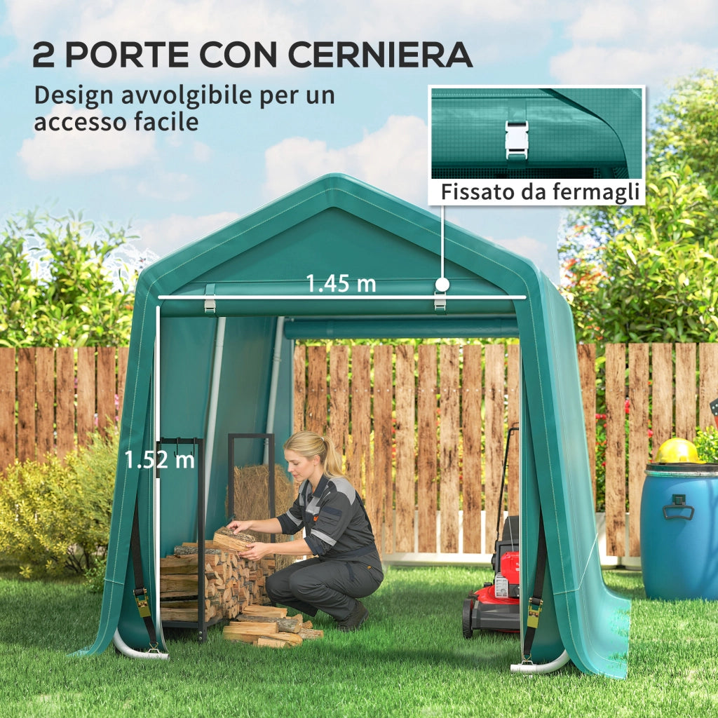Garage Moto per Esterno 2.4x2 m, Tenda Garage per Attrezzi in Metallo e Tessuto PE, per Moto e Biciclette, Verde