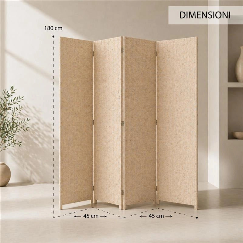 SEPARE' CON QUATTRO PANNELLI IN PLASTICA BEIGE CON STRUTTURA IN LEGNO MISURE: 180X180 CM