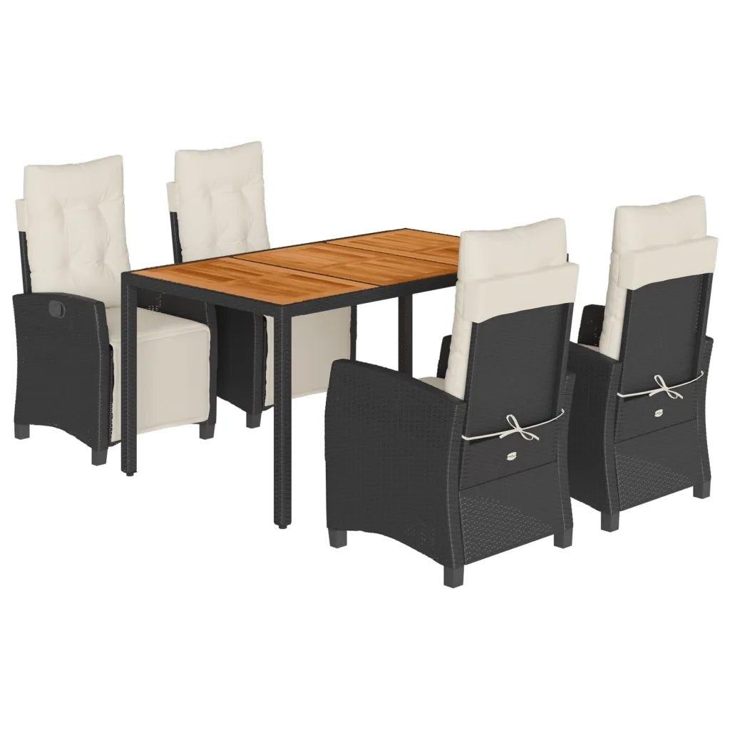 Set da Pranzo da Giardino 5 pz Nero con Cuscini in Polyrattan 3212902