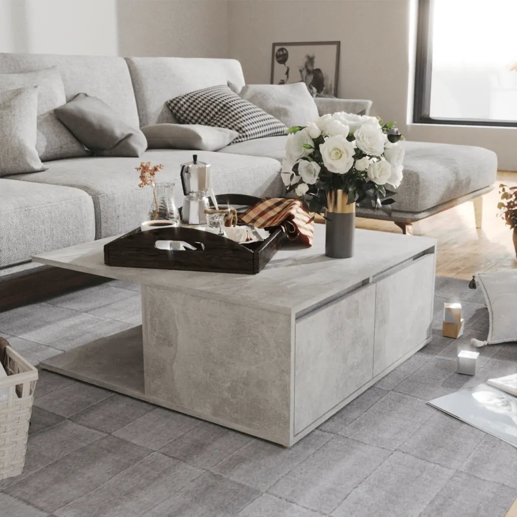 Tavolino da Salotto Grigio Cemento 80x80x31cm Legno Multistrato 806880
