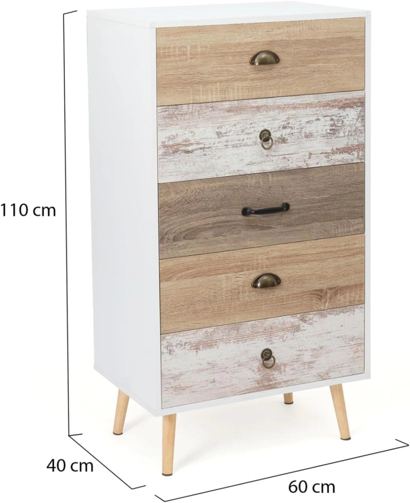 BAHIA Cassettone a 5 cassetti da 60 cm Scandinavo
