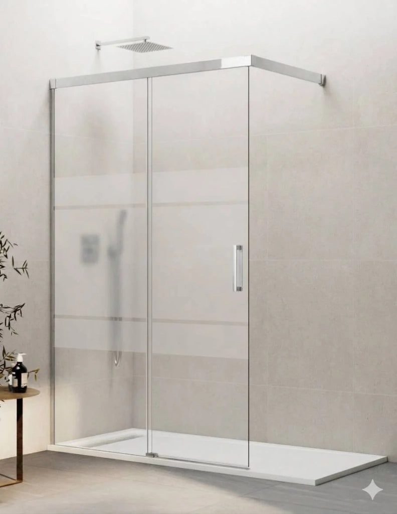 Porta doccia scorrevole 1+1 THALASSA (BASIC) walk-in 85 cm Profilo Cromo vetro serigrafato
