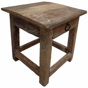 Sgabello con cassetto in legno con finitura artigianale marrone 25x25x29 h cm