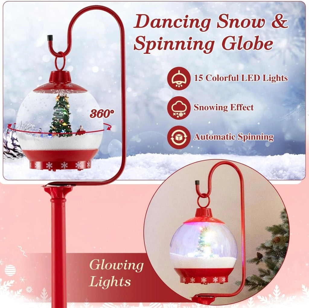 Decorazioni Natalizie, Lampione Natalizio con Neve 170 CM, Musica, Lanterna Natalizia Sfera di Cristallo Girevole a 360°, Fiocchi di Neve, Albero di Natale, Addobbi Natalizi per Esterno Interno