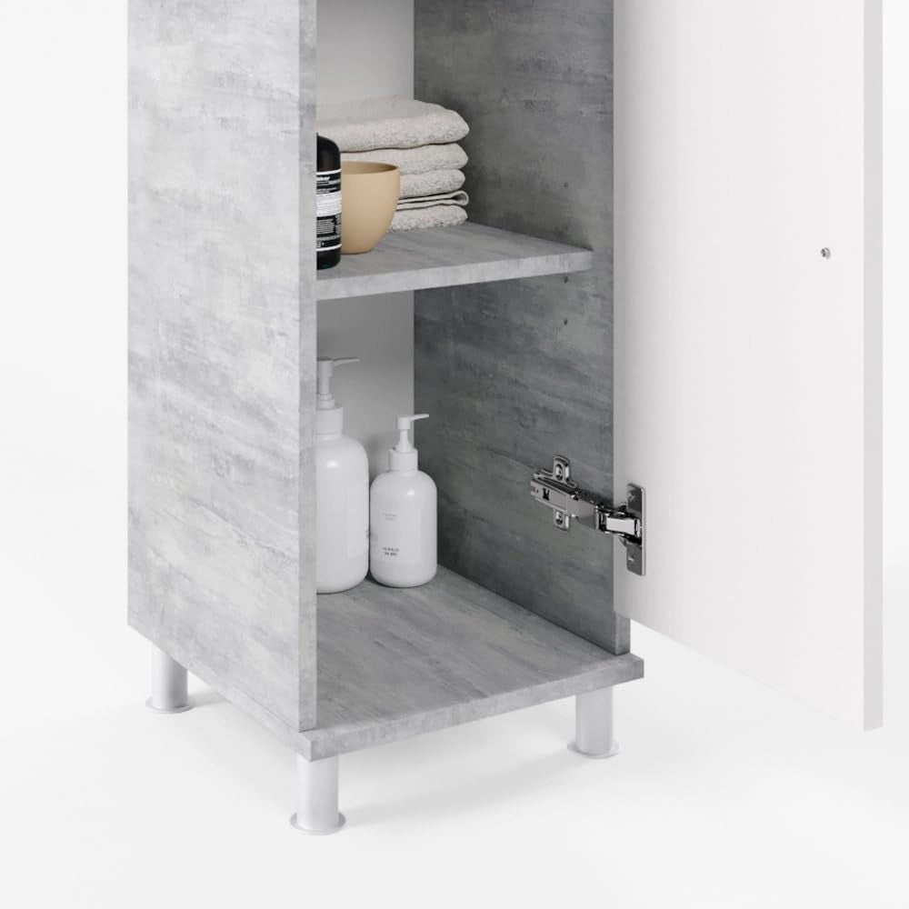 Mobile Midi Fynn, Calcestruzzo, 30 x 95 cm, per la conservazione di accessori da bagno e compatibile con Fynn