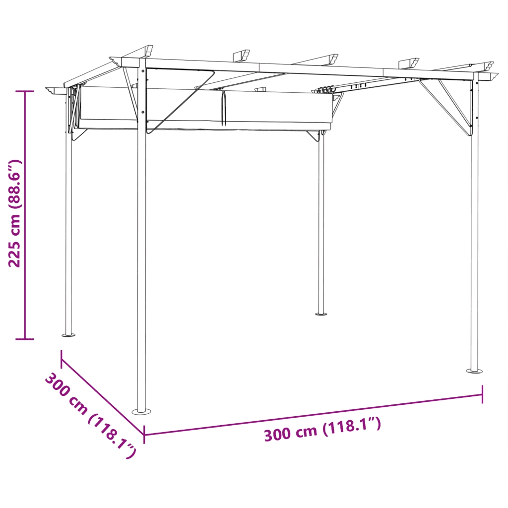 Pergola da Giardino Tetto Retrattile Bianco Crema 3x3 m Acciaio cod mxl 75606