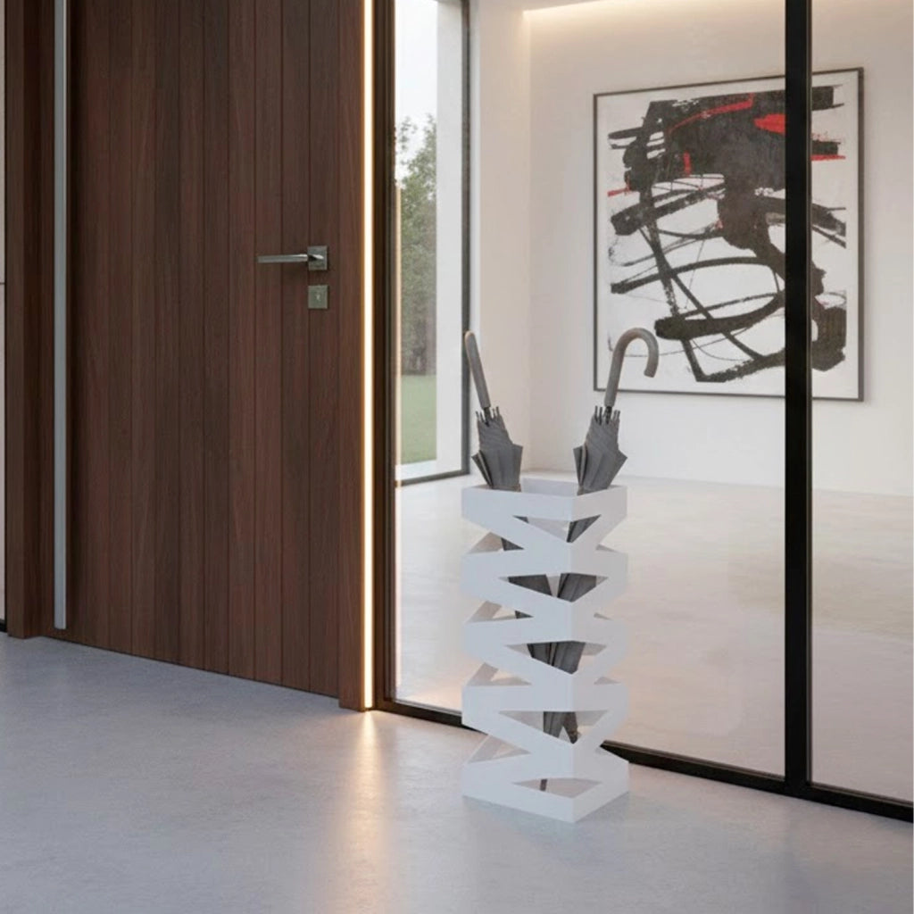 Portaombrelli In Acciaio Zincato Con Motivi Decorativi Porta Ombrelli Vaschetta Scolapioggia Due Ganci Estraibili Base Antiscivolo Per Ingresso Casa E Ufficio Design Moderno 49 X 15.5 X 15.5 Cm Bianco