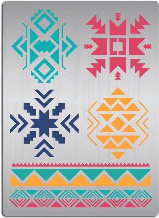 Stencil per Hobbista - Tribal Thema - Metalesche Impressioni - Bordo Bohemien - Geometrie Tribal Azteca per Legno Tela Incisione Scrapbooking Arte - Adatto per Parete Decorazione - Tema Bohemien