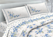 Completo Lenzuola In 100% Cotone Fantasia Cloe - Matrimoniale - Azzurro