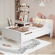 Letto bambino-Xylo-90x200 cm-USB-C, LED, testiera contenitore, bianco