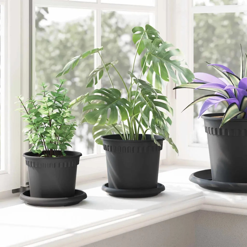 Vaso Rotondo per Fiori 6 pcs Nero Ø 15 x 12 cm Plastica