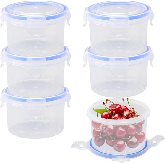 Set da 6 contenitori di 300 ml, a forma rotonda, con coperchio, ermetici, impermeabili, contenitori in acciaio inox, scatole di plastica per magazzino, contenitori per freezer, contenitori per cucina, scatole di plastica per freezer