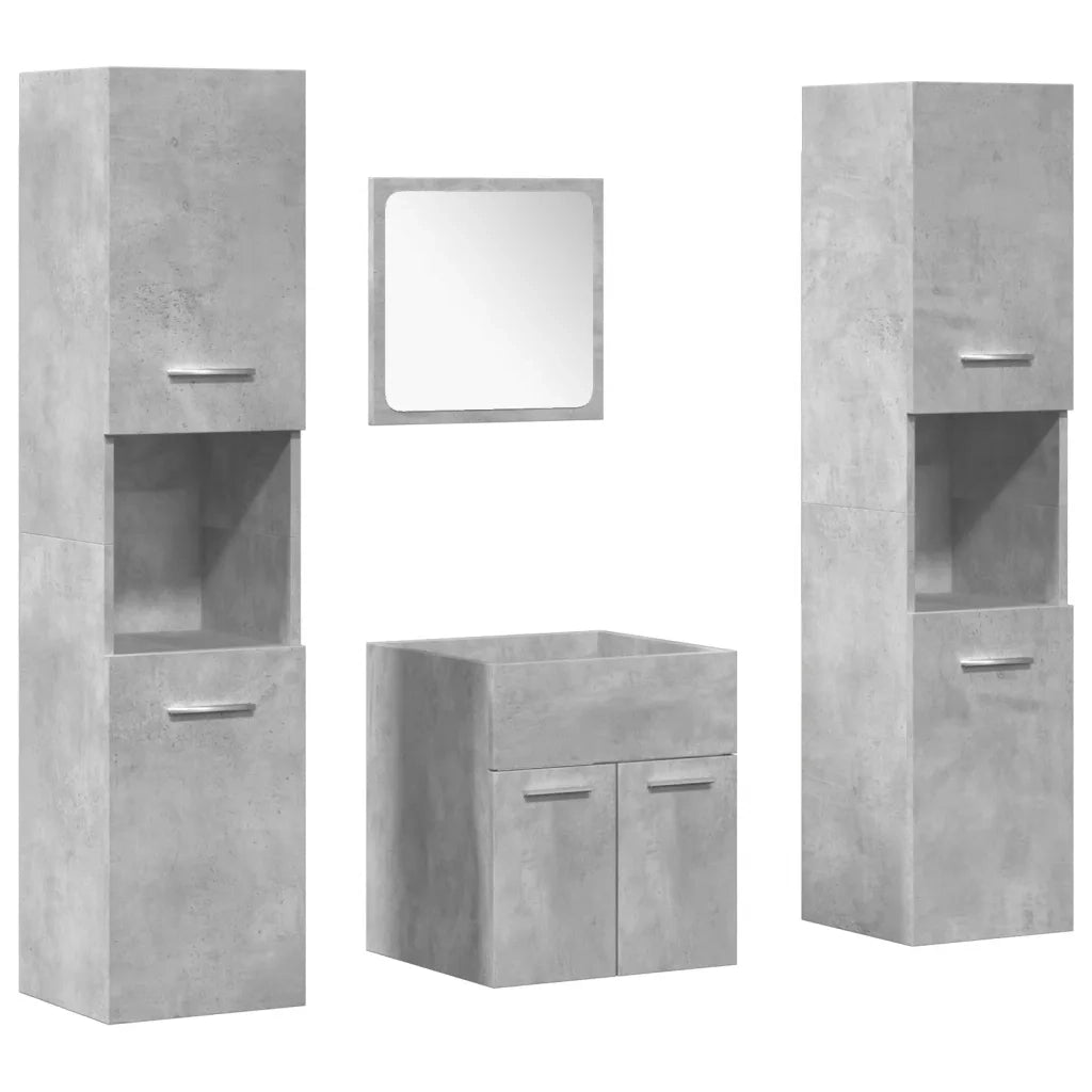 Set Mobili da Bagno 4 pz Grigio Cemento in Legno Multistrato