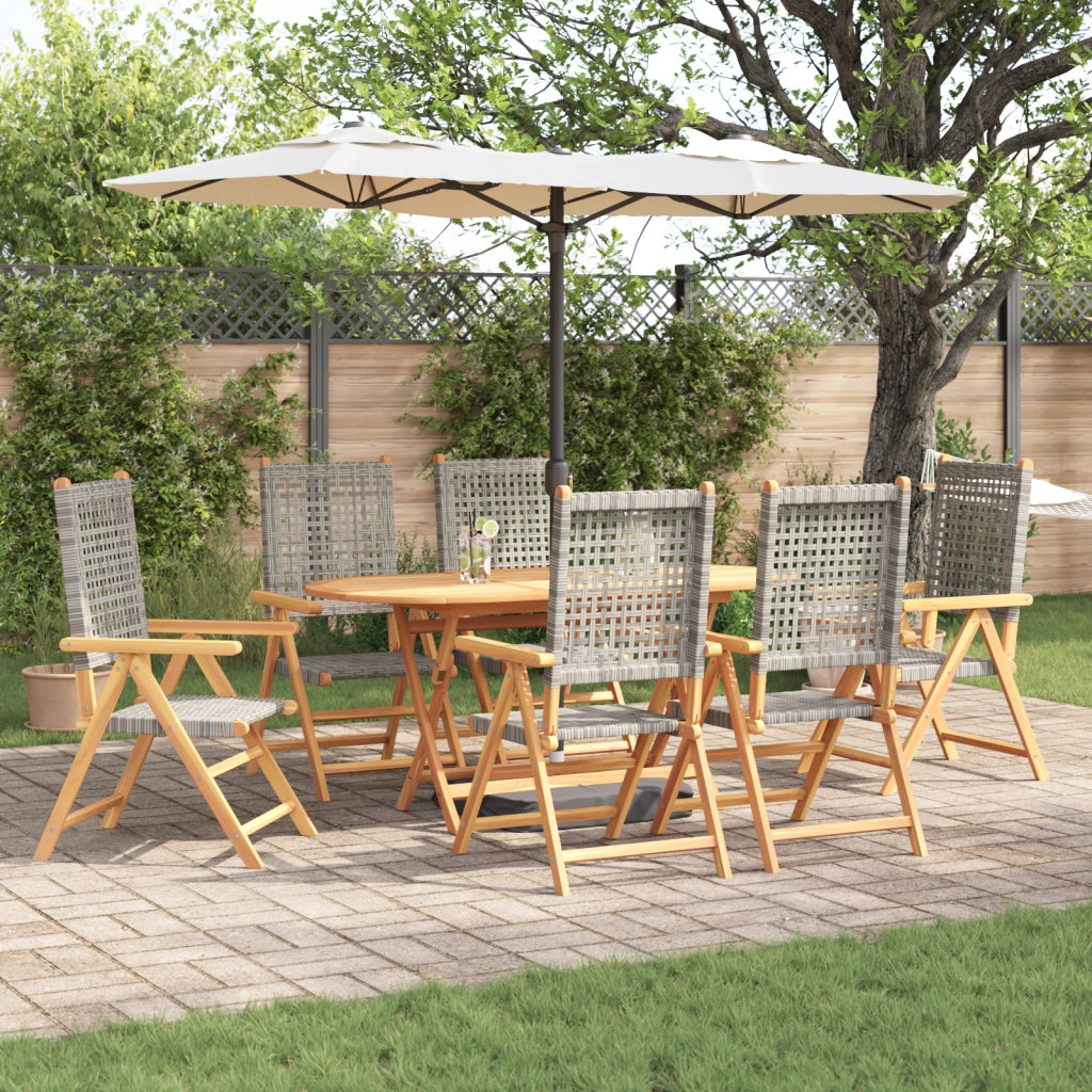 Set da pranzo per il giardino 7 pezzi  in legno di acacia e polyrattan grigio
