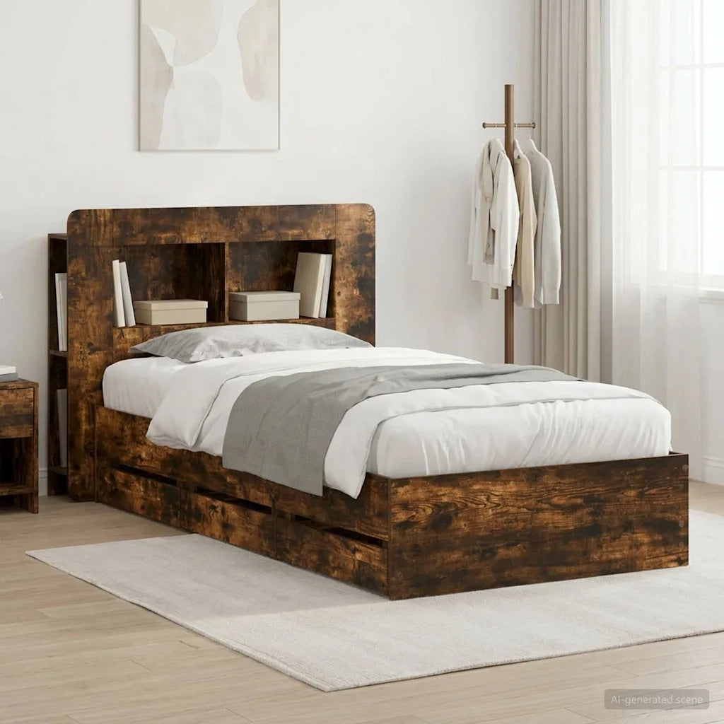 Struttura del letto con stoccaggio e testata Rovere Fumo 3433994