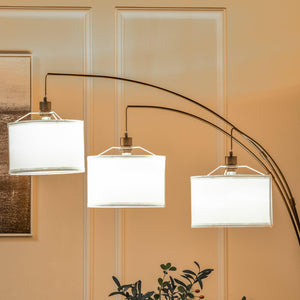 Lampada da Terra con 3 Paralumi E27 H205 cm in Metallo Nero e Bianco